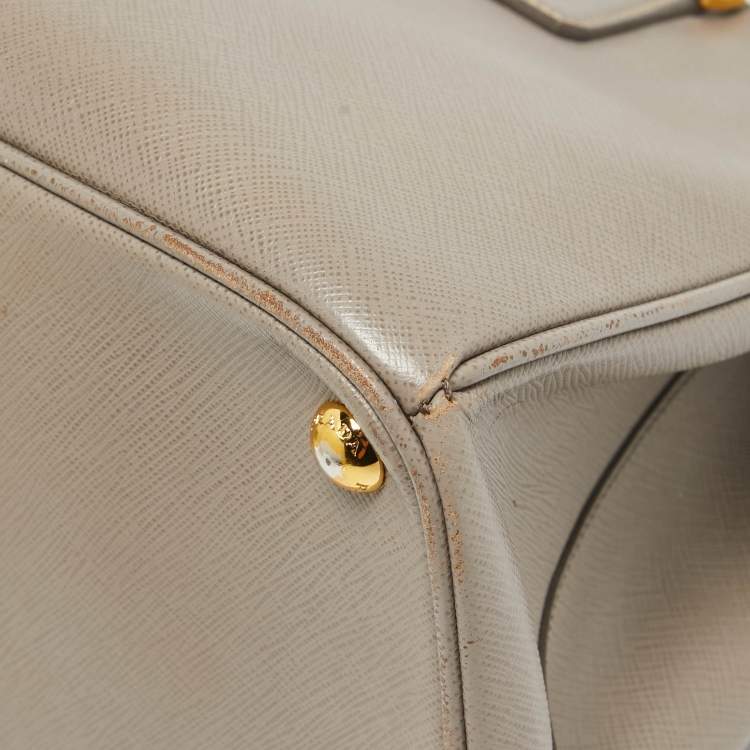Pre Owned Prada Grey Saffiano Lux Leather Medium Double Zip Tote