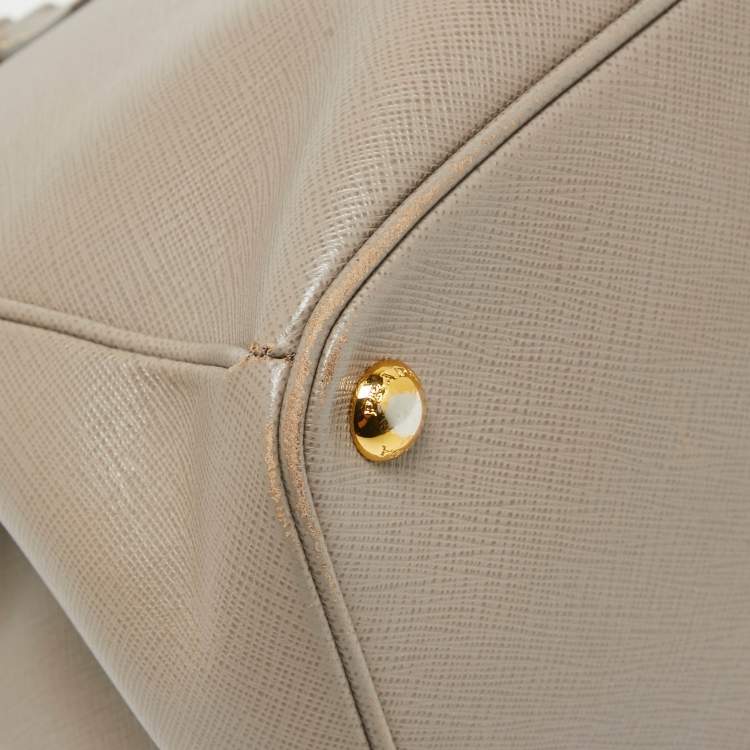 Pre Owned Prada Grey Saffiano Lux Leather Medium Double Zip Tote