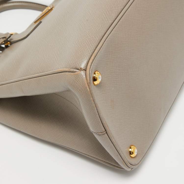 Pre Owned Prada Grey Saffiano Lux Leather Medium Double Zip Tote