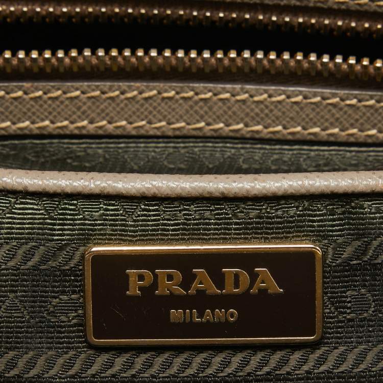 Pre Owned Prada Grey Saffiano Lux Leather Medium Double Zip Tote
