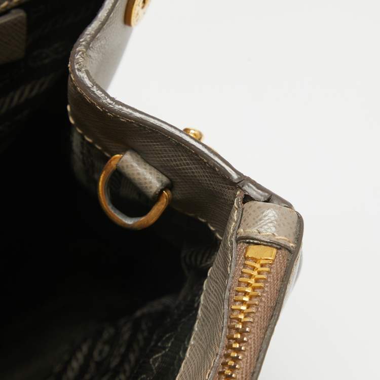 Pre Owned Prada Grey Saffiano Lux Leather Medium Double Zip Tote