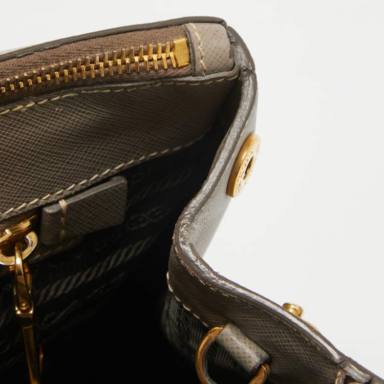 Pre Owned Prada Grey Saffiano Lux Leather Medium Double Zip Tote