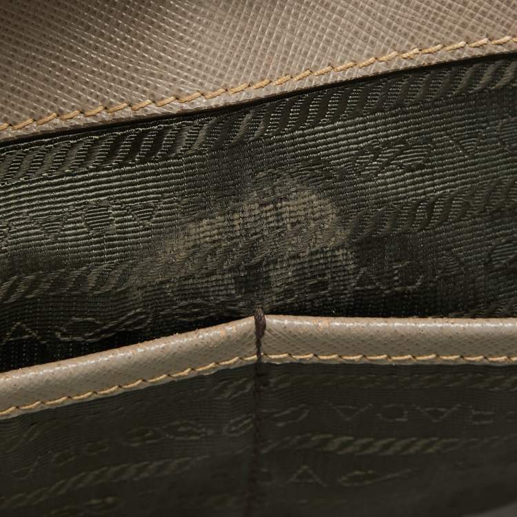 Pre Owned Prada Grey Saffiano Lux Leather Medium Double Zip Tote