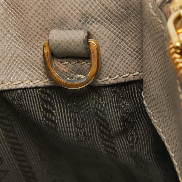 Pre Owned Prada Grey Saffiano Lux Leather Medium Double Zip Tote