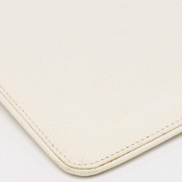 Pre Owned Prada White Saffiano Lux Leather Slim Pochette Bag