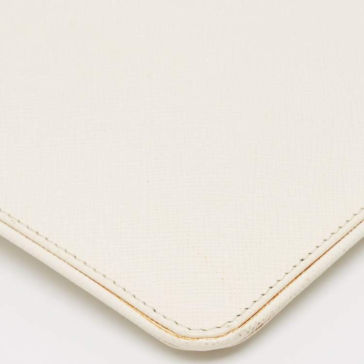 Pre Owned Prada White Saffiano Lux Leather Slim Pochette Bag