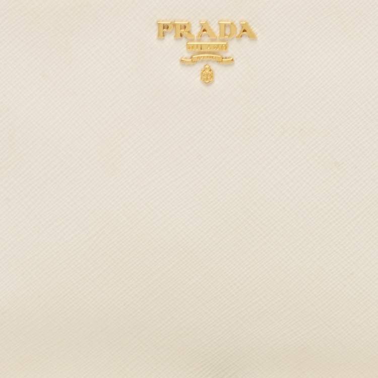 Pre Owned Prada White Saffiano Lux Leather Slim Pochette Bag