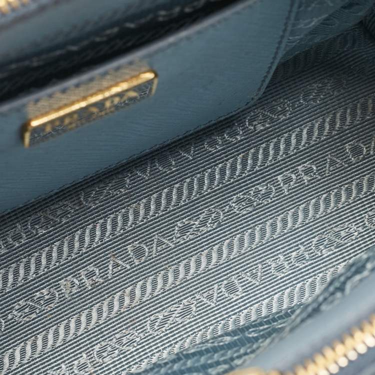 Pre Owned Prada Light Blue Saffiano Lux Leather Mini Double Zip Crossbody Bag