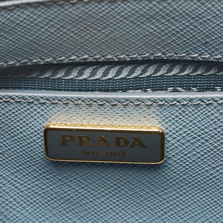Pre Owned Prada Light Blue Saffiano Lux Leather Mini Double Zip Crossbody Bag