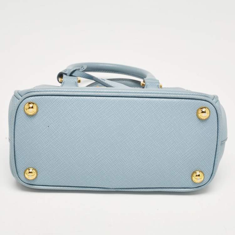 Pre Owned Prada Light Blue Saffiano Lux Leather Mini Double Zip Crossbody Bag