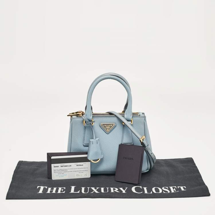 Pre Owned Prada Light Blue Saffiano Lux Leather Mini Double Zip Crossbody Bag