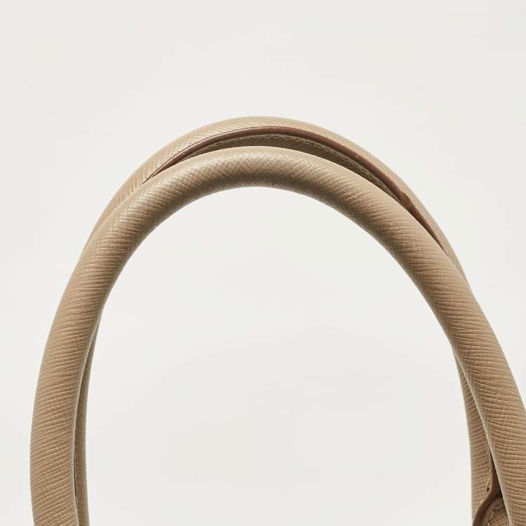 Pre Owned Prada White/Khaki Saffiano Leather Parabole Tote