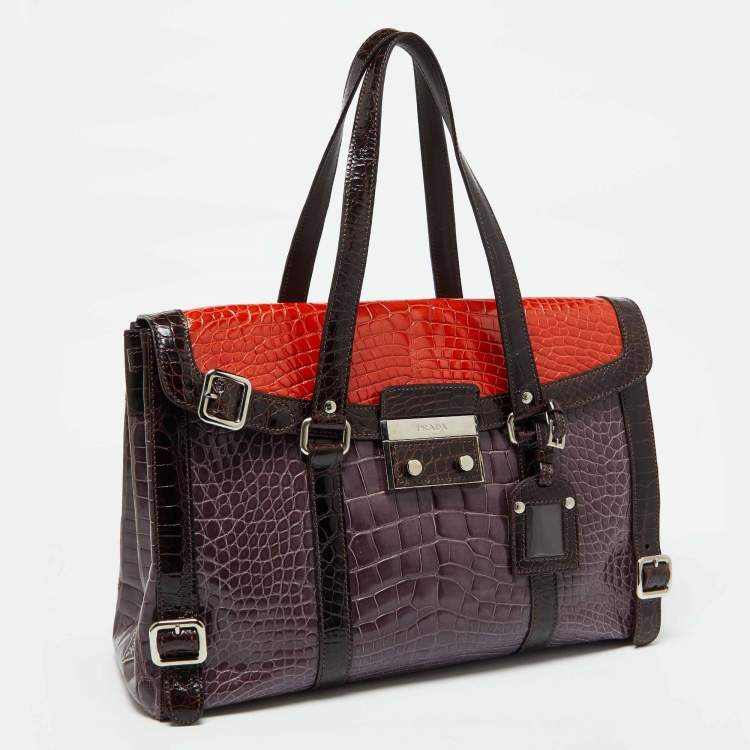 Pre Owned Prada Multicolor Crocodile Leather Lucido Lock Bag