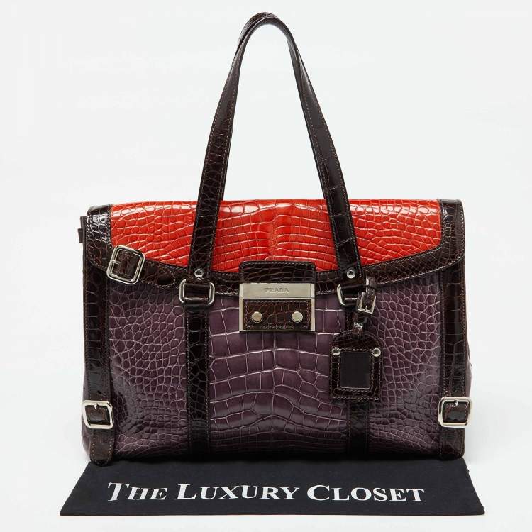 Pre Owned Prada Multicolor Crocodile Leather Lucido Lock Bag