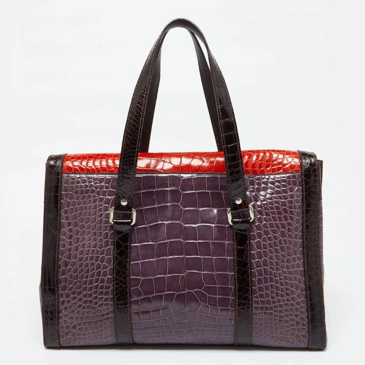 Pre Owned Prada Multicolor Crocodile Leather Lucido Lock Bag