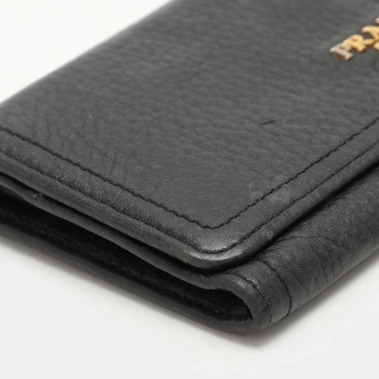 Pre Owned Prada Black Leather Flap Continental Wallet