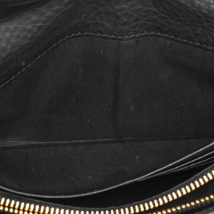 Pre Owned Prada Black Leather Flap Continental Wallet