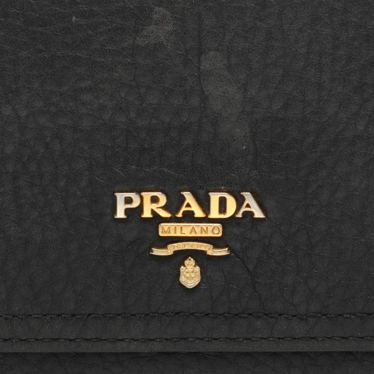 Pre Owned Prada Black Leather Flap Continental Wallet