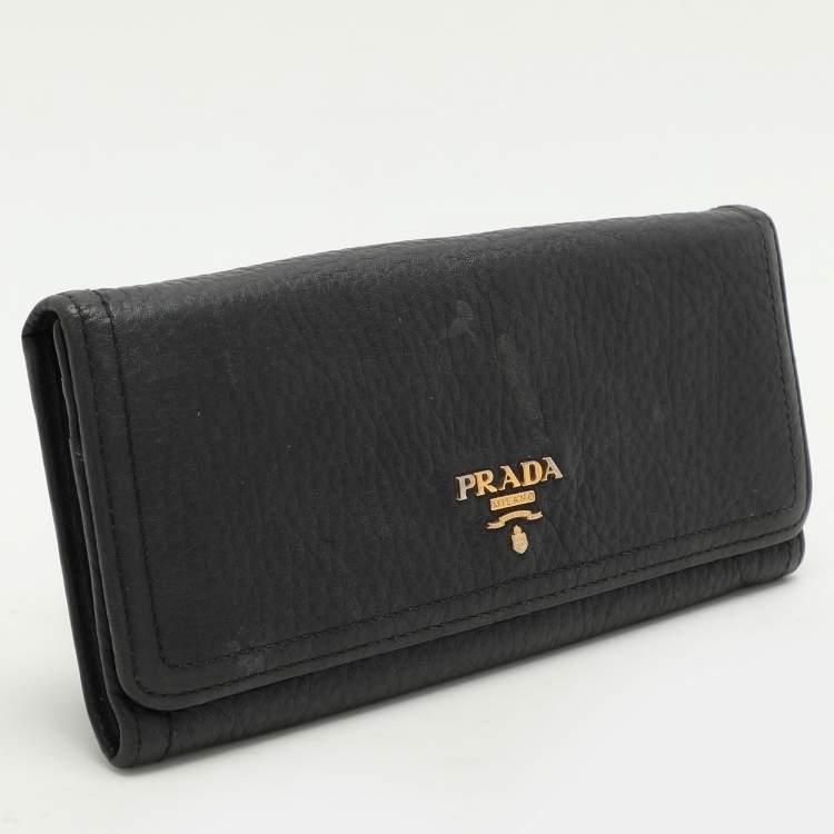 Pre Owned Prada Black Leather Flap Continental Wallet