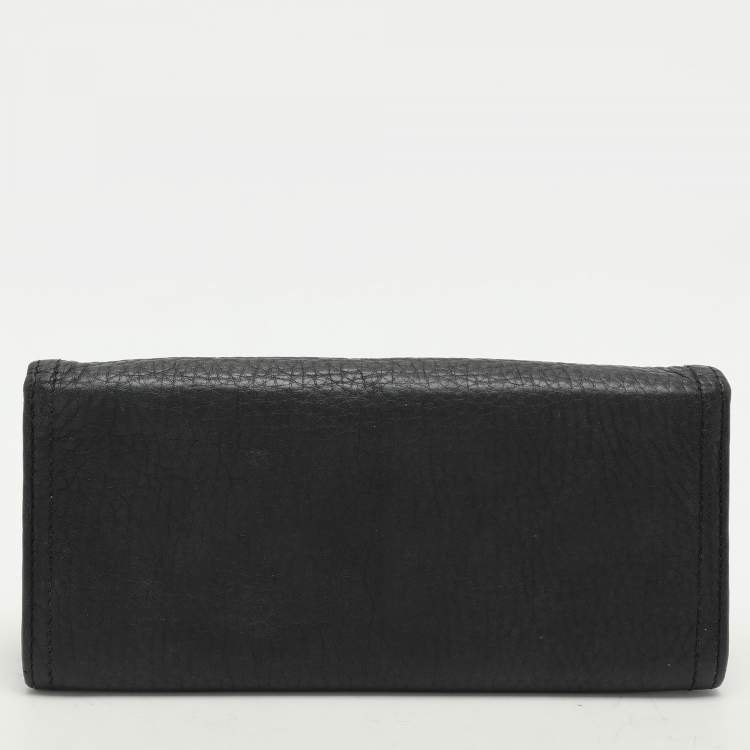 Pre Owned Prada Black Leather Flap Continental Wallet