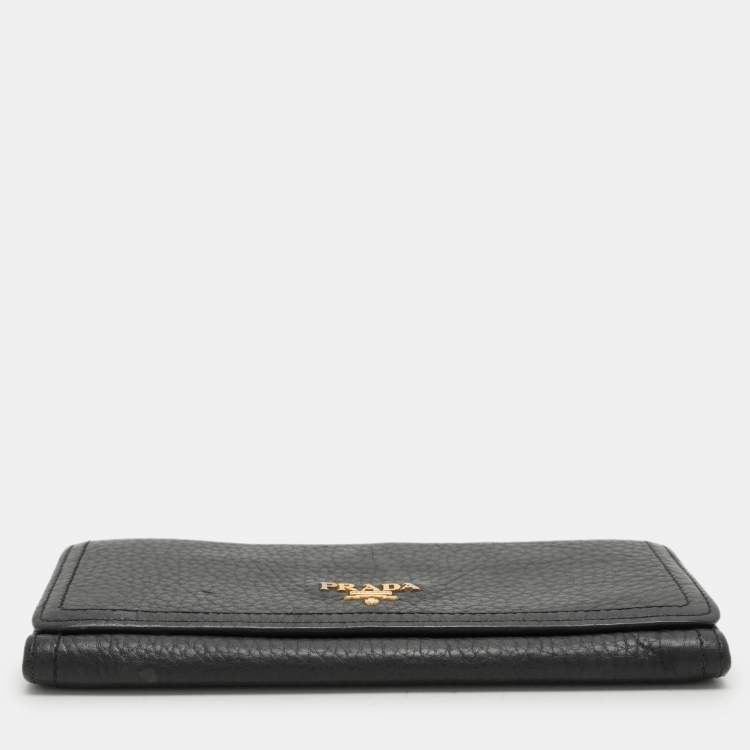 Pre Owned Prada Black Leather Flap Continental Wallet