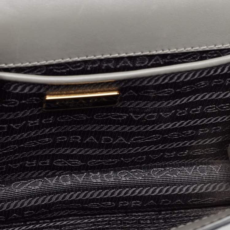 Pre Owned Prada Grey Saffiano Leather Logo Flap Crossbody Bag