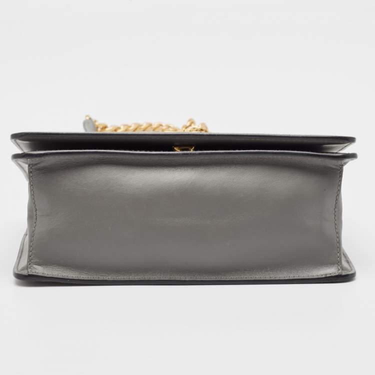 Pre Owned Prada Grey Saffiano Leather Logo Flap Crossbody Bag