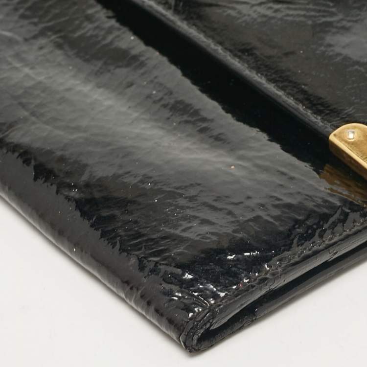 Pre Owned Prada Black Patent Leather Trifold Wallet