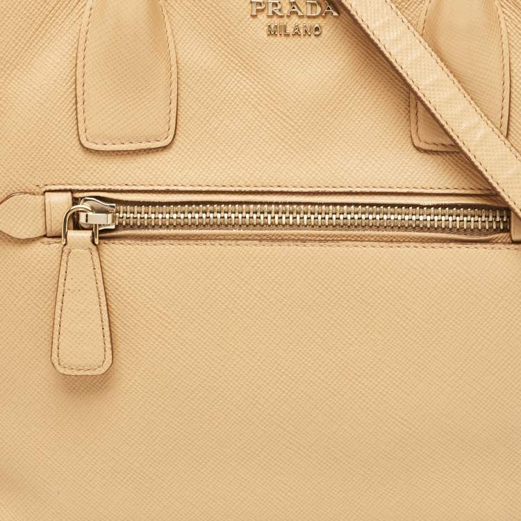 Pre Owned Prada Tan Saffiano Cuir Leather Open Promenade Satchel