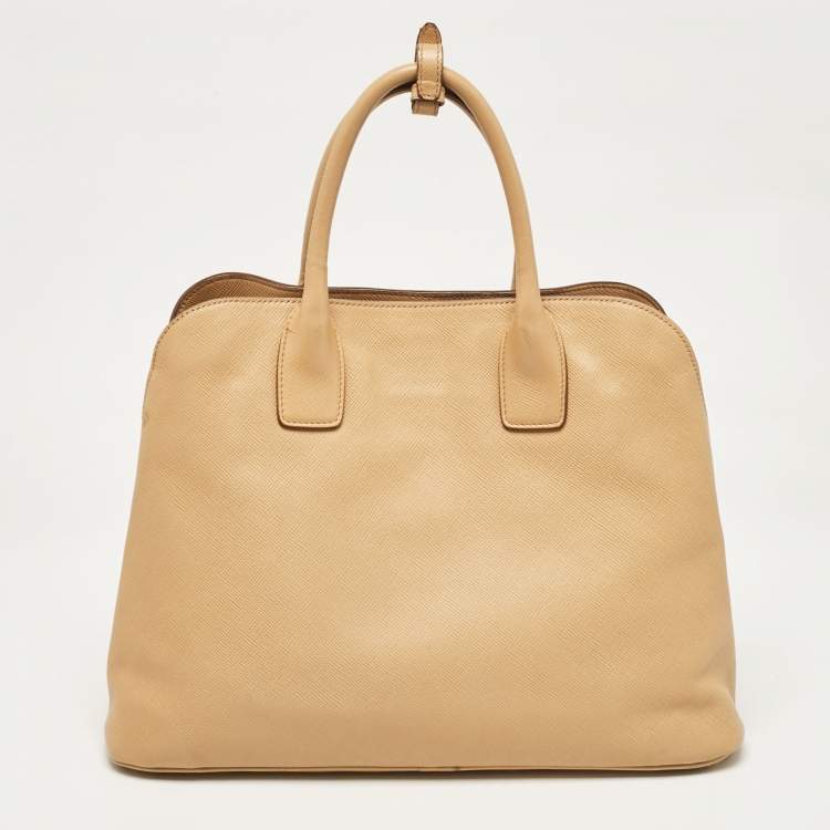 Pre Owned Prada Tan Saffiano Cuir Leather Open Promenade Satchel