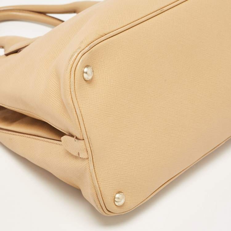 Pre Owned Prada Tan Saffiano Cuir Leather Open Promenade Satchel