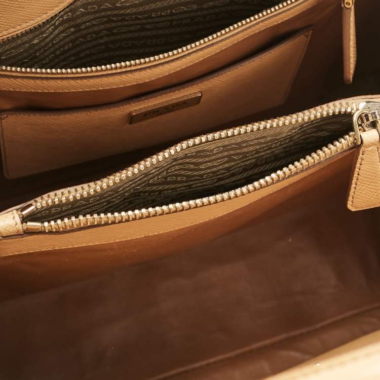 Pre Owned Prada Tan Saffiano Cuir Leather Open Promenade Satchel