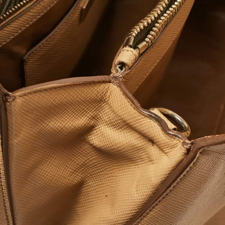 Pre Owned Prada Tan Saffiano Cuir Leather Open Promenade Satchel