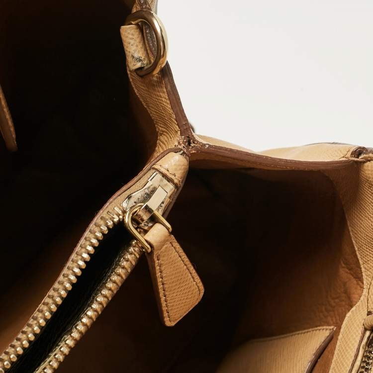 Pre Owned Prada Tan Saffiano Cuir Leather Open Promenade Satchel