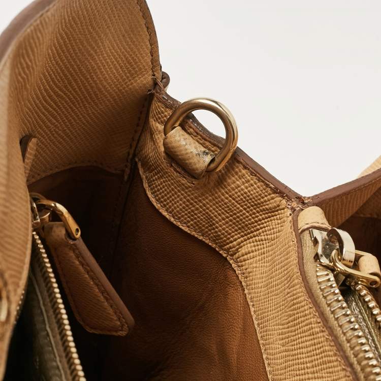 Pre Owned Prada Tan Saffiano Cuir Leather Open Promenade Satchel