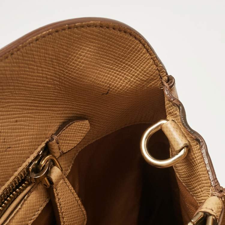 Pre Owned Prada Tan Saffiano Cuir Leather Open Promenade Satchel