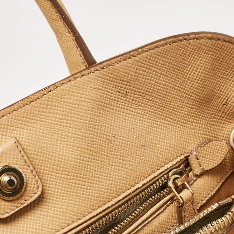 Pre Owned Prada Tan Saffiano Cuir Leather Open Promenade Satchel