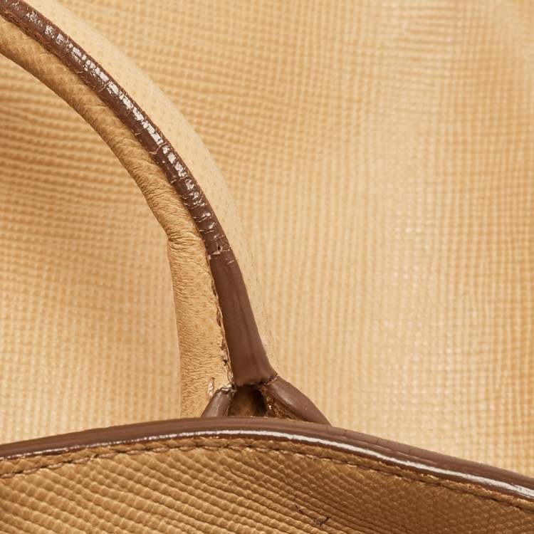 Pre Owned Prada Tan Saffiano Cuir Leather Open Promenade Satchel
