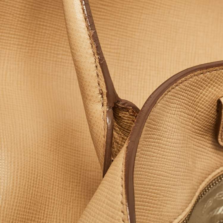 Pre Owned Prada Tan Saffiano Cuir Leather Open Promenade Satchel