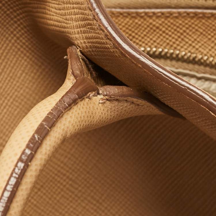 Pre Owned Prada Tan Saffiano Cuir Leather Open Promenade Satchel