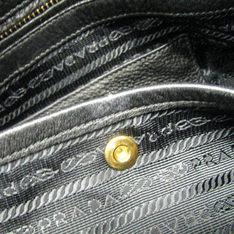 Pre Owned Prada Black Triangle Logo Leather Shoulder Bag