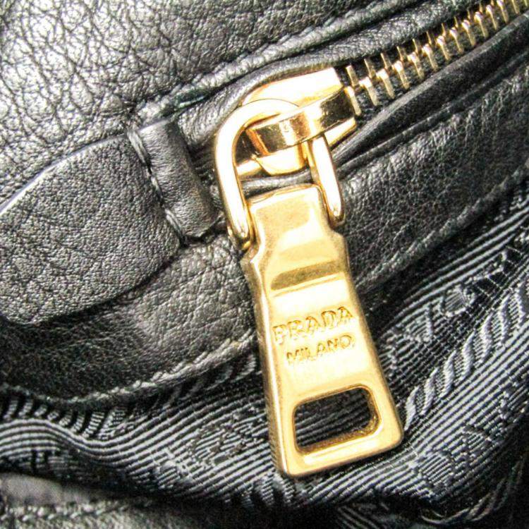 Pre Owned Prada Black Triangle Logo Leather Shoulder Bag