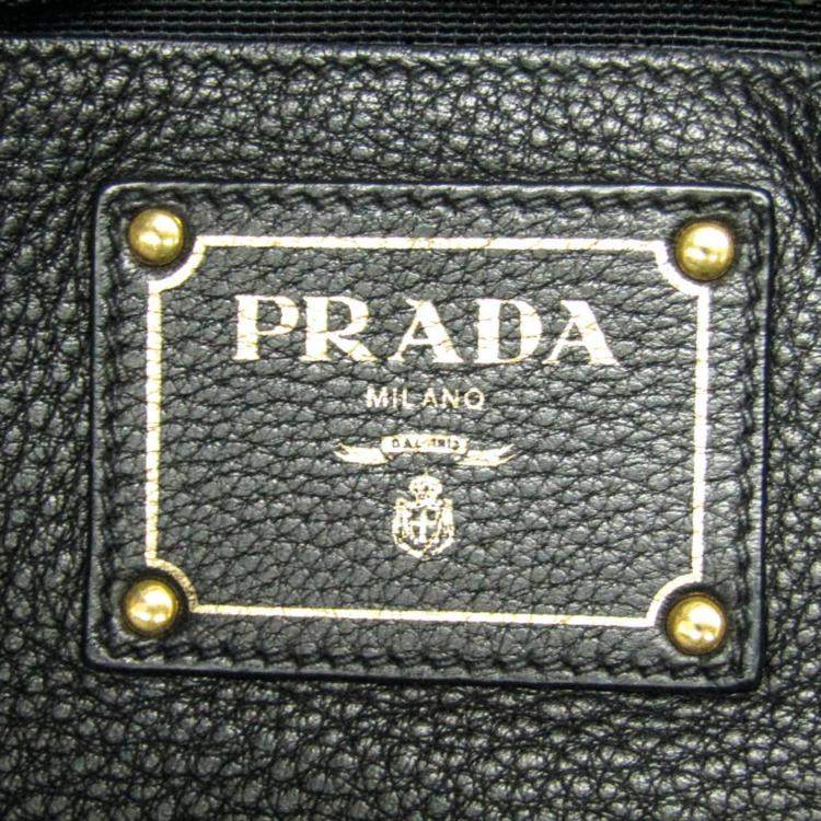 Pre Owned Prada Black Triangle Logo Leather Shoulder Bag
