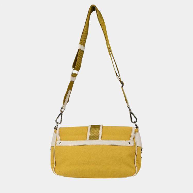 Pre Owned Prada Yellow Canvas Shoulder Bag