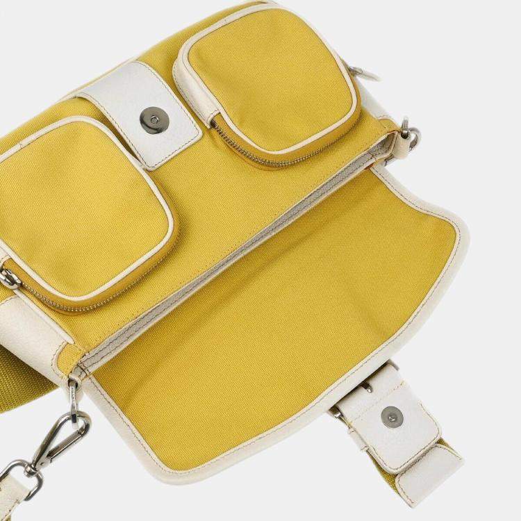 Pre Owned Prada Yellow Canvas Shoulder Bag