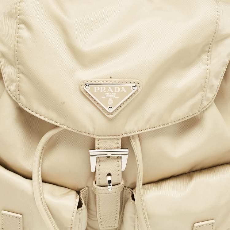 Pre Owned Prada Beige Nylon and Leather Drawstring Backpack