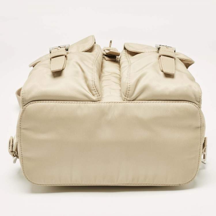 Pre Owned Prada Beige Nylon and Leather Drawstring Backpack