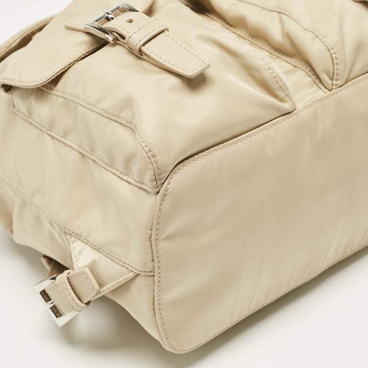 Pre Owned Prada Beige Nylon and Leather Drawstring Backpack