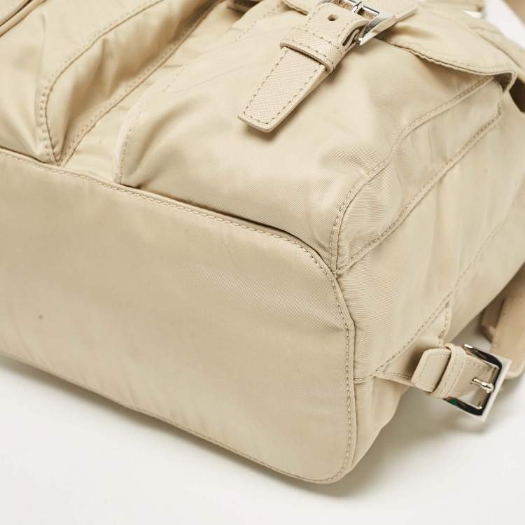 Pre Owned Prada Beige Nylon and Leather Drawstring Backpack