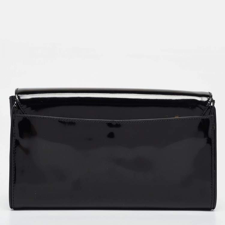 Pre Owned Prada Black Patent Leather Metal Flap Clutch